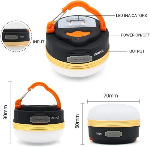 Miniatura 4 de Censinda Linterna LED para campamento, luz portátil recargable, 300 lúmenes, 3 modos de luz, banco de energía de 1800 mAh, base magnética, linterna