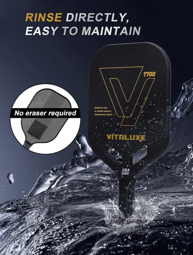 Miniatura 4 de Pala de pickleball de fibra de carbono cruda T700, superficie de fricción de carbono texturizada 3K sin bordes, paleta de pickleball termoformada