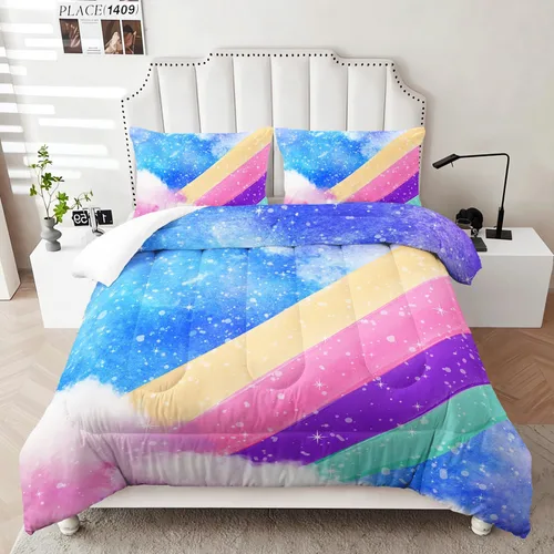 Miniatura 47 de Juego de edredón floral colorido de 3 piezas, juego de ropa de cama botánica bohemia tamaño queen, diseño boho de granja con flores y hojas impresas