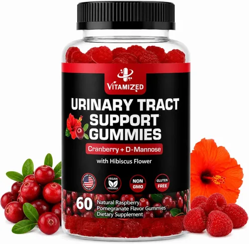 Gomitas de arándanos con D-manosa, enjuague urinario con polvo de hibisco, 60 unidades