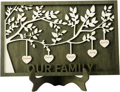 Miniatura 9 de Árbol genealógico con etiqueta de corazón, placas de madera grabadas personalizadas, regalos personalizados para madres, padres, escritorio, nombres