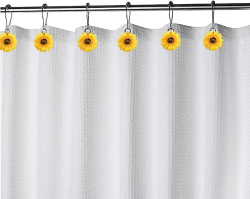 Miniatura 2 de CHICTIE Anillos de ganchos para cortina de ducha con flores, 12 piezas decorativas a prueba de óxido para juego de baño (girasol amarillo)