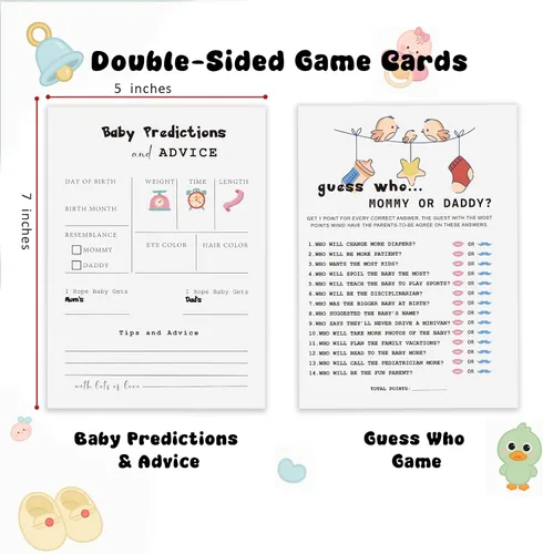 Miniatura 2 de Juegos de baby shower, 40 piezas de juegos de revelación de género, tarjetas de doble cara, 2 juegos – Predicciones y tarjetas de consejos