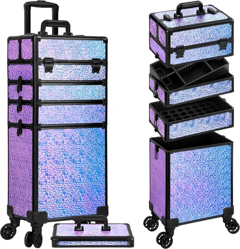Miniatura 10 de Estuche Profesional de Maquillaje Enrollable con Tapa, Estuche de Cosmetología 5 en 1 con Ruedas, Organizador de Equipaje Cosmético Grande
