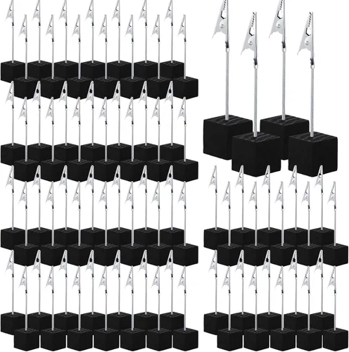 Miniatura 10 de Gersoniel 20 Piezas Soporte de Clip para Notas Base Cúbica con Clip de Cocodrilo Soporte de Números de Mesa de Madera Base Cúbica Soporte para Negro