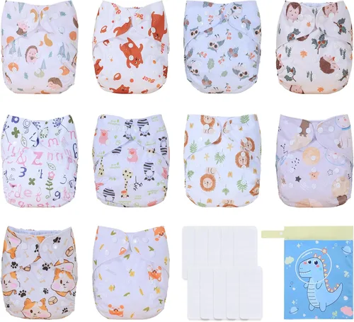 Miniatura 26 de TDIAPERS Pañales de tela reutilizables, lavables, de bolsillo, talla única, ajustable para pañales de tela a presión, paquete de 6 con 6 insertos