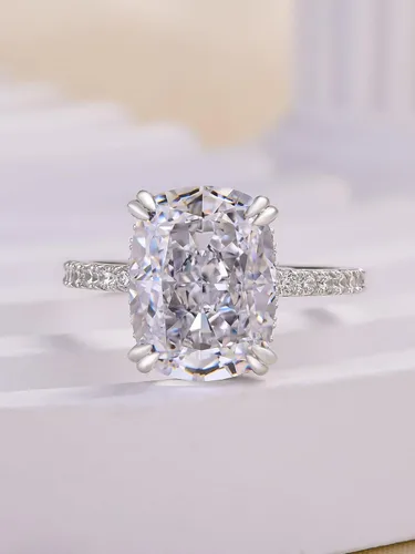 Miniatura 4 de Anillo de compromiso alargado de 4.0 quilates para mujer, anillo de compromiso de plata esterlina con diamantes de imitación