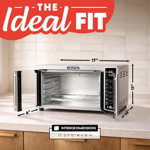 Miniatura 9 de Gourmia Freidora de aire para puerta francesa: horno de convección de gran capacidad de 25 cuartos de galón, fryfroce 360°, pantalla digital con 17