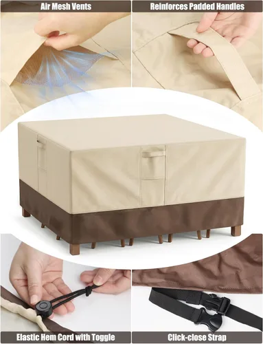 Miniatura 4 de Fundas para muebles de patio, impermeables, rectangulares, fundas para muebles de exterior, impermeables, resistentes al viento, con asas