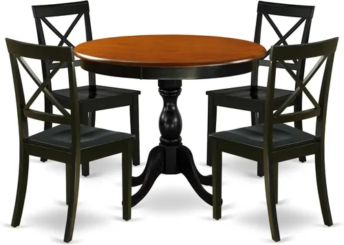 Miniatura 18 de East West Furniture AMBO3-BCH-W Juego de mesa y sillas de cocina de 3 piezas contiene una mesa de comedor redonda con pedestal y 2 sillas de asiento
