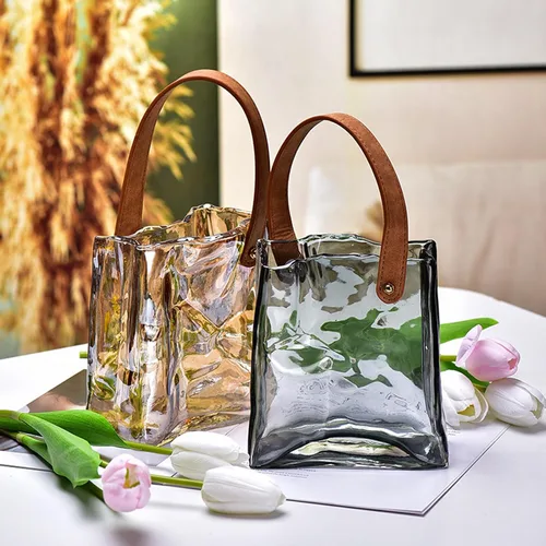Miniatura 8 de Cuero hecho a mano - Bolso de mano - Estilo florero de cristal - Elegancia simple para tu espacio (ámbar)