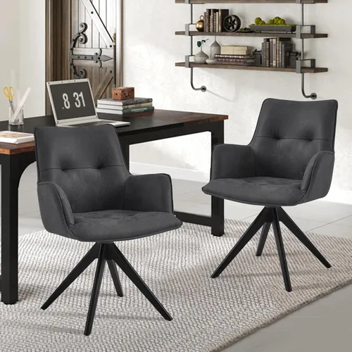 Miniatura 22 de Art Leon Silla de escritorio giratoria – Silla de oficina tapizada de piel sintética sin ruedas, sillón moderno de mediados de siglo con patas