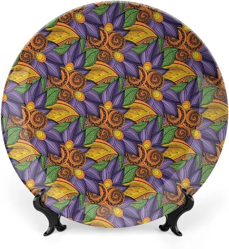 Miniatura 15 de XISUNYA Plato decorativo de 7 pulgadas, cerámica con hojas de cerámica, esqueleto, flores de primavera transparentes de fantasía, impresión de moda