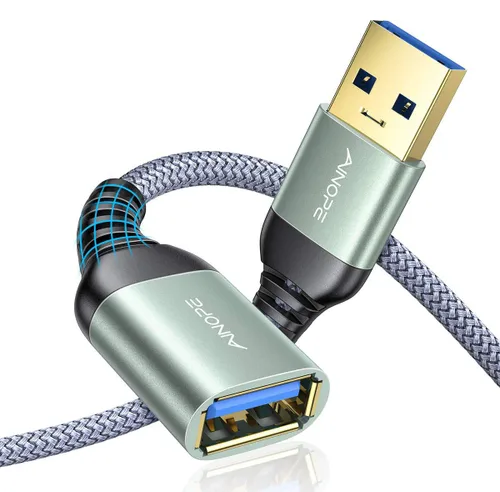 Miniatura 17 de AINOPE - Pack de 2 cables de extensión USB de alta velocidad USB 3.0, tipo A, macho a hembra. Cable de extensión de material trenzado resistente