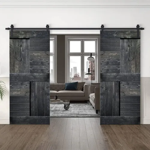 Miniatura 17 de TMS Serie N - Puerta corrediza interior de madera de pino anudada con kit de herrajes deslizantes (32 x 84 pulgadas, blanco)