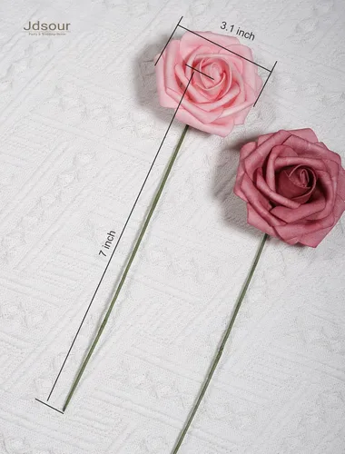 Miniatura 5 de 50 piezas Flores Artificiales, Rosas de Espuma de Tacto Real con Tallo DIY para Ramos de Boda Centros de Mesa Fiesta Ducha Decoración del Hogar