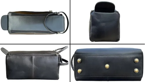 Miniatura 5 de Bolsa de cuero lavable Rustic Town para hombres - Neceser de viaje - Kit de afeitado y dopp kit organizador - Bolsa de maquillaje de cuero para Negro