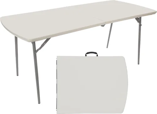 OEF Furnishings OEFBMFIH3072 Mesa de banquete plegable por la mitad (72 x 30 pulgadas, 29.5 pulgadas de altura, asientos de extremo sin
