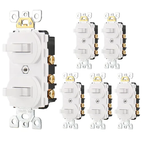 Miniatura 11 de Wengart Paquete de 2 interruptores de palanca doble, 15 amperios 120 V, interruptor de luz combinado 2 en 1, diseño que ahorra espacio para baño
