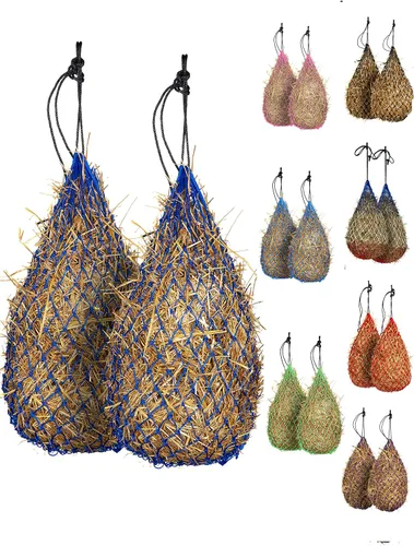 Miniatura 8 de Majestic Ally 2 redes de heno de alimentación lenta de 42 pulgadas para caballos, agujeros pequeños fuertes de 2 x 2 pulgadas, cuerda de nailon
