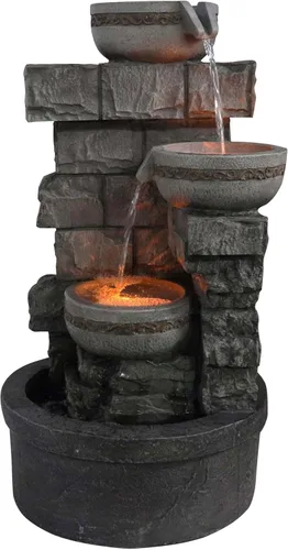 Miniatura 2 de Fuente de agua para exteriores de piedra apilada de 3 niveles, fuente de cascada independiente de 27 pulgadas con bomba incorporada, estación