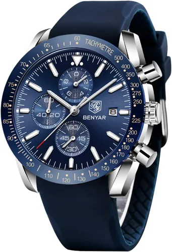 Miniatura 11 de BENYAR - Relojes para hombre, cronógrafo de cuarzo, marca de lujo, impermeable, relojes de pulsera de cuero marrón a la moda para hombres