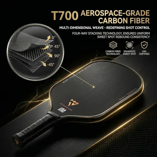 Miniatura 4 de T700 Carbon Fiber Pickleball Paddle, Pickleball Set 16mm Pickle Ball Rackets with CMS Matte Surface Lightweight Honeycomb Core & Durable Edge Frame