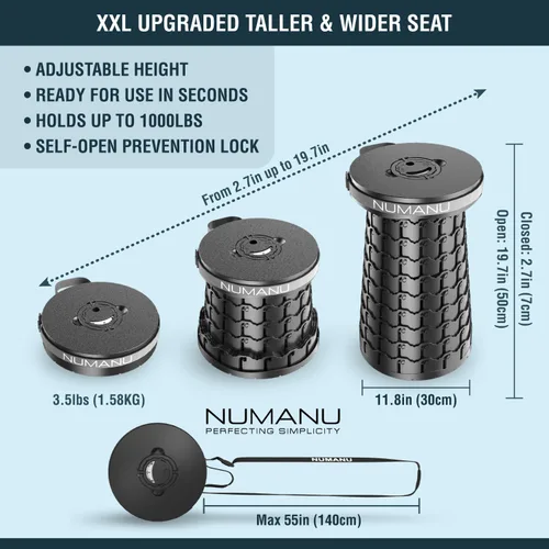 Miniatura 2 de NUMANU Paquete de 2 taburetes plegables XXL mejorados 2025 de 19.7 pulgadas, peso máximo de 1000 libras, asiento desplegable más ancho y alto, silla