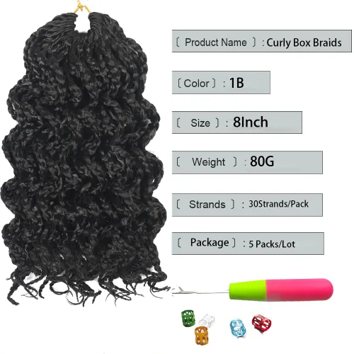 Miniatura 2 de Trenzas de caja Goddess de 150 hebras, cabello rizado de 8 pulgadas, trenzas de ganchillo pretrenzadas, trenzas de ganchillo pretrenzadas, trenzas