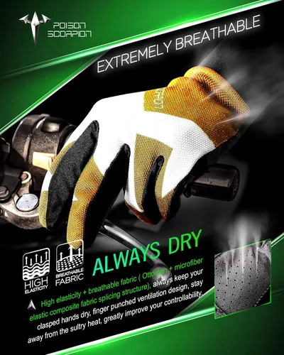 Miniatura 2 de POISON SCORPION Guantes de motocicleta para hombre, guantes de motocross para mujer, deportes al aire libre, dedo completo, amarillo, M