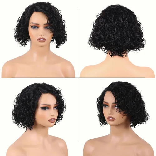 Miniatura 5 de Pelucas de cabello humano rizado profundo, parte lateral, encaje frontal precortado, encaje frontal para usar y llevar, peluca sin pegamento