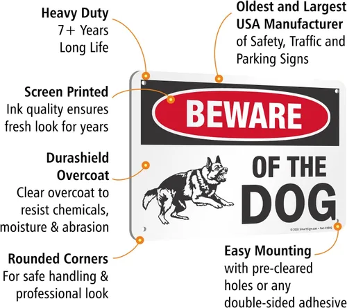 Miniatura 4 de SmartSign Letrero de metal con gráfico "Beware of The Dog" de 7 x 10 pulgadas, aluminio laminado a prueba de óxido, rojo, negro y blanco, fabricado