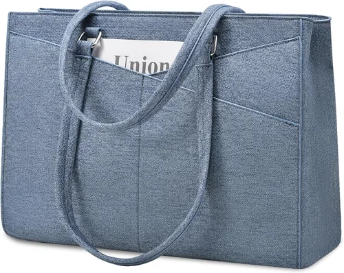 Miniatura 29 de LOVEVOOK Bolsa de mano para computadora portátil para mujer, bolsas de trabajo de cuero de 15.6 pulgadas con soporte grande para tazas para Negro