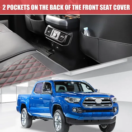 Miniatura 3 de uxcell Fundas de asiento delantero y trasero para Toyota Tacoma 2005-2015 2016-2023 2024, protectores de asiento impermeables de piel sintética
