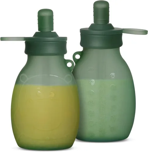 Miniatura 11 de haakaa Hippo - Bolsa Goody de silicona de apertura ancha – Bolsas reutilizables de 9 oz/260 ml para niños pequeños, bolsas reutilizables