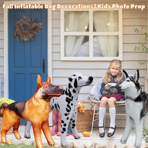 Miniatura 3 de Jet Creations Paquete de 3 inflables para perros – Husky, dálmata y pastor alemán (30 pulgadas de alto) – Decoración de Halloween y otoño