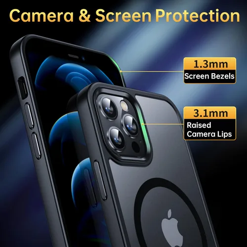Miniatura 5 de Funda magnética para iPhone 12 Pro Max [protección militar contra caídas] [compatible con MagSafe], antihuellas, a prueba de golpes, translúcida
