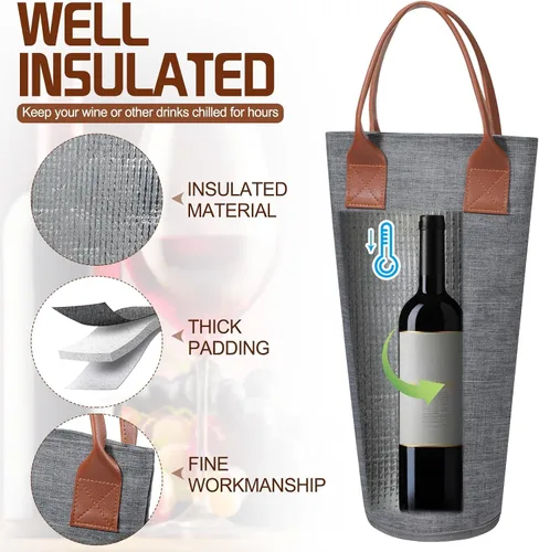 Miniatura 3 de Shappy Paquete de 6 bolsas de vino para una sola botella, 1 botella aislada, bolsa de vino protectora térmica, enfriador de vino acolchado portátil