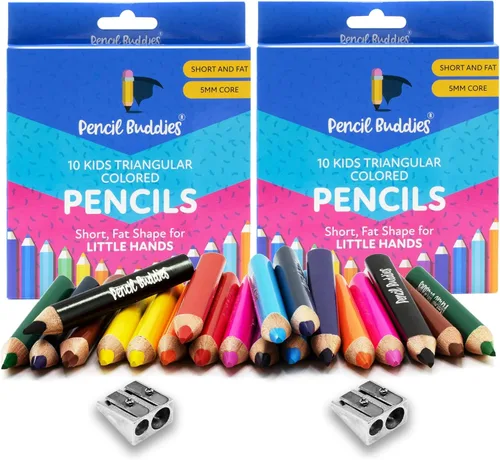 Juego de lápices de colores para niños (2 juegos) – Lápices triangulares cortos para niños de 2 a 7 años – Lápices jumbo para preescolares, jardín