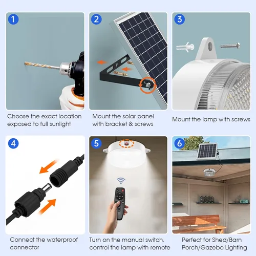 Miniatura 6 de Luz solar de techo con sensor de movimiento, regulable 6000 K/4000 K/3200 K, 5 modos disponibles durante el día, luces solares de cobertizo