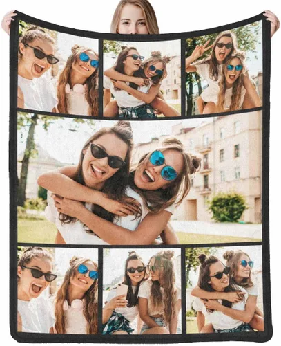 Miniatura 23 de InterestPrint Manta personalizada con nombre, 6 fotos, manta personalizada para aniversario, boda, para marido, esposa, amantes, 6 tamaños
