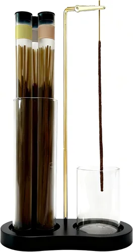 Soporte de incienso de vidrio, soporte para quemador de incienso con almacenamiento, soporte de incienso para colgar boca abajo para palos con