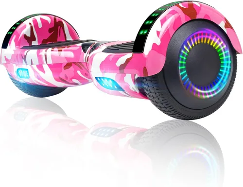 FLYING-ANT Patinete autoequilibrante de 16.51 cm con altavoz y luces LED rojas Rosa (camouflage pink)