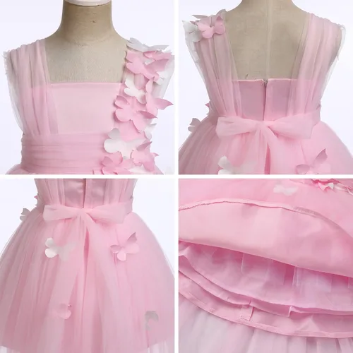 Miniatura 6 de ODASDO Vestido de mariposa para bebés y niños pequeños, sin mangas, de tul alto, bajo, princesa, boda, ocasión especial, vestido de baile de noche