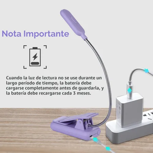 Miniatura 6 de VAVOFO - Luz de lectura recargable para libros en la cama para niños, 7 LED con luz de 9 niveles de blanco cálido y luz diurna, lámpara