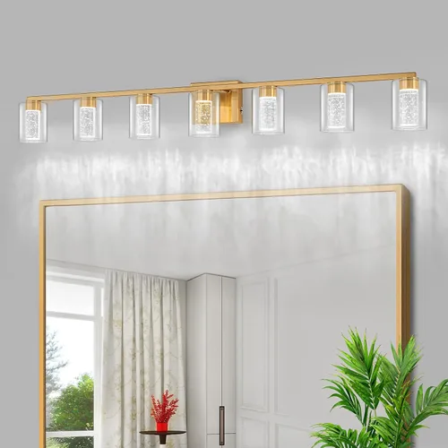 Miniatura 31 de SineRise Lámpara de tocador dorada de 3 luces con 3 modos de color (3000K/4000K/6000K), Accesorio de luz LED para baño con protección ocular, Luz