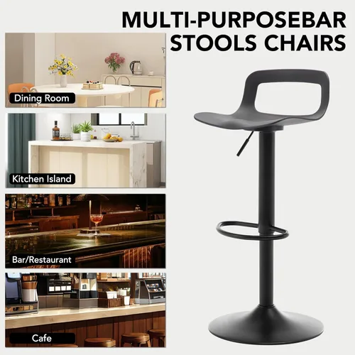 Miniatura 5 de Juego de 2 taburetes de bar, taburetes de bar giratorios de plástico ajustables, taburetes modernos con respaldo abierto y reposapiés, taburetes