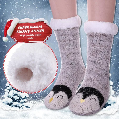 Miniatura 6 de DYW Women Winter Thick Slipper Socks with Grippers Non Slip Warm Fleece Lining Fluffy Fuzzy Socks Christmas Gifts