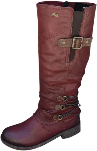 Miniatura 4 de Botas para mujer, a la moda, con punta cuadrada, estilo vaquero, con correa de media pantorrilla, botas retro para otoño 2022
