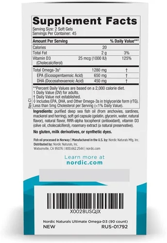 Miniatura 2 de Nordic Naturals Ultimate Omega-D3, sabor a limón, 90 geles blandos, 1280 mg de omega-3 + 1000 UI de vitamina D3, EPA y DHA, promueve la salud